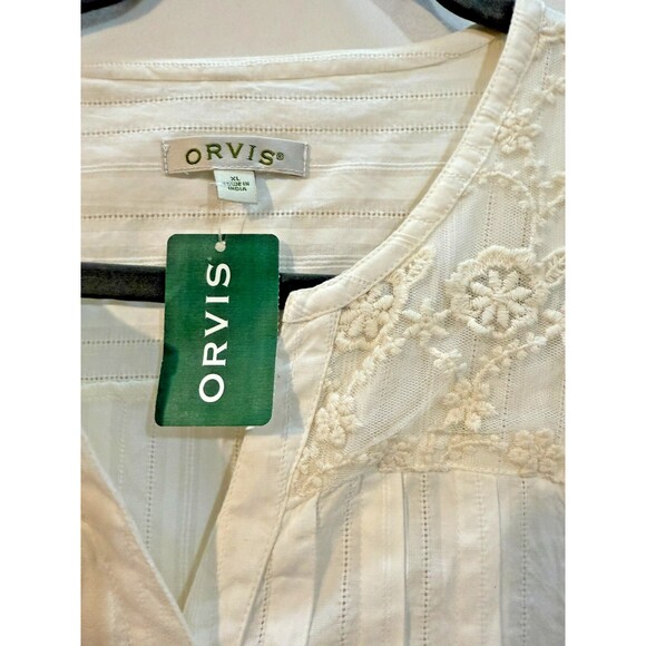 Orvis Ivory Striped Semi Sheer Blouse, Size XL - Picture 5 of 11